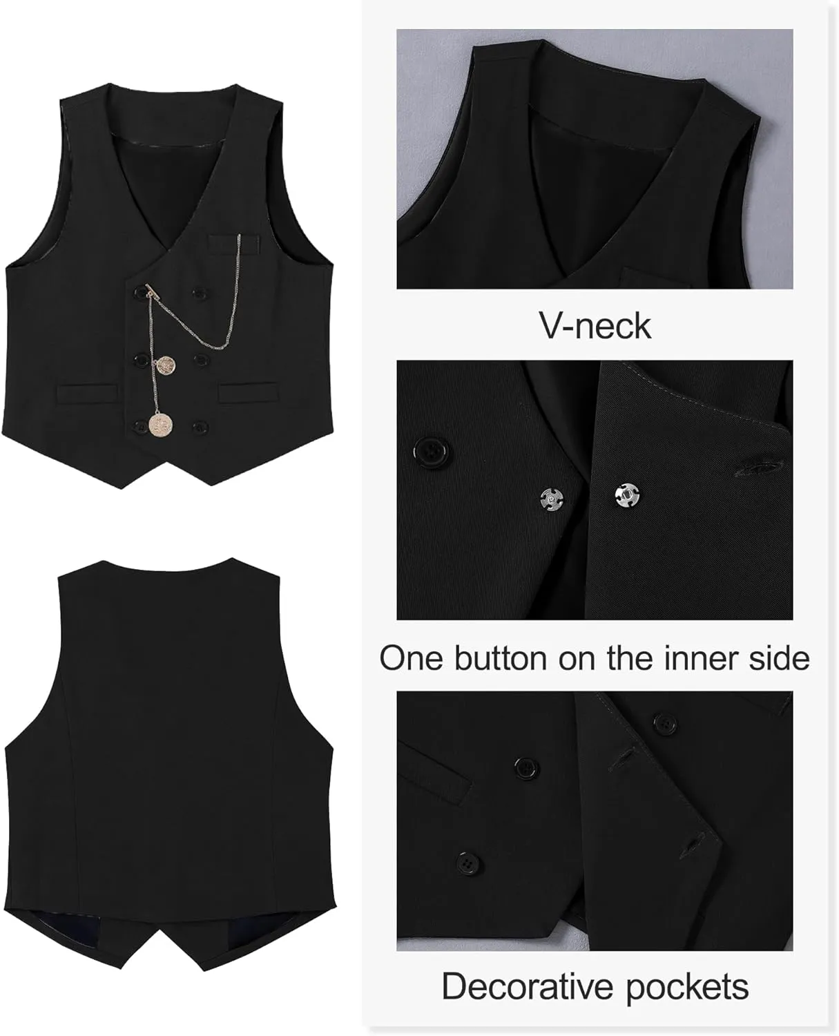 ZOEREA Boys Suit Formal Dress Clothes Big Boy Wedding Outfit Vest Pants Dress Shirt Chain Adjustable Tie 6-10Y