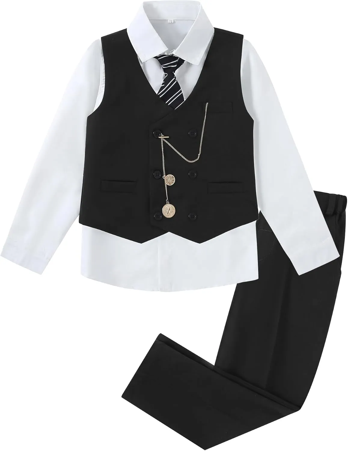 ZOEREA Boys Suit Formal Dress Clothes Big Boy Wedding Outfit Vest Pants Dress Shirt Chain Adjustable Tie 6-10Y